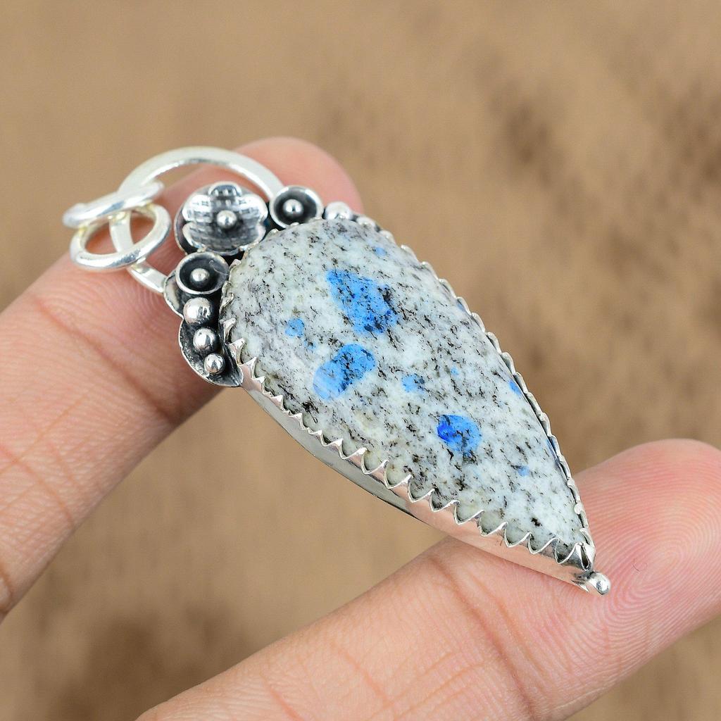 Birthday Gift For Her Natural K2 Jasper Gemstone Pendant Flower 925 Silver