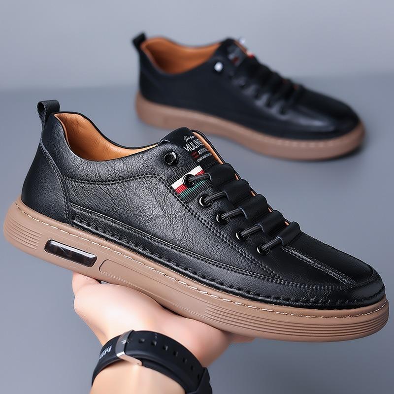 New Men's Shoes Spring Business Casual Leather Shoes Soft Leather Soft Sole Light Sports Niche Non-slip Wear-resistant Board Shoes