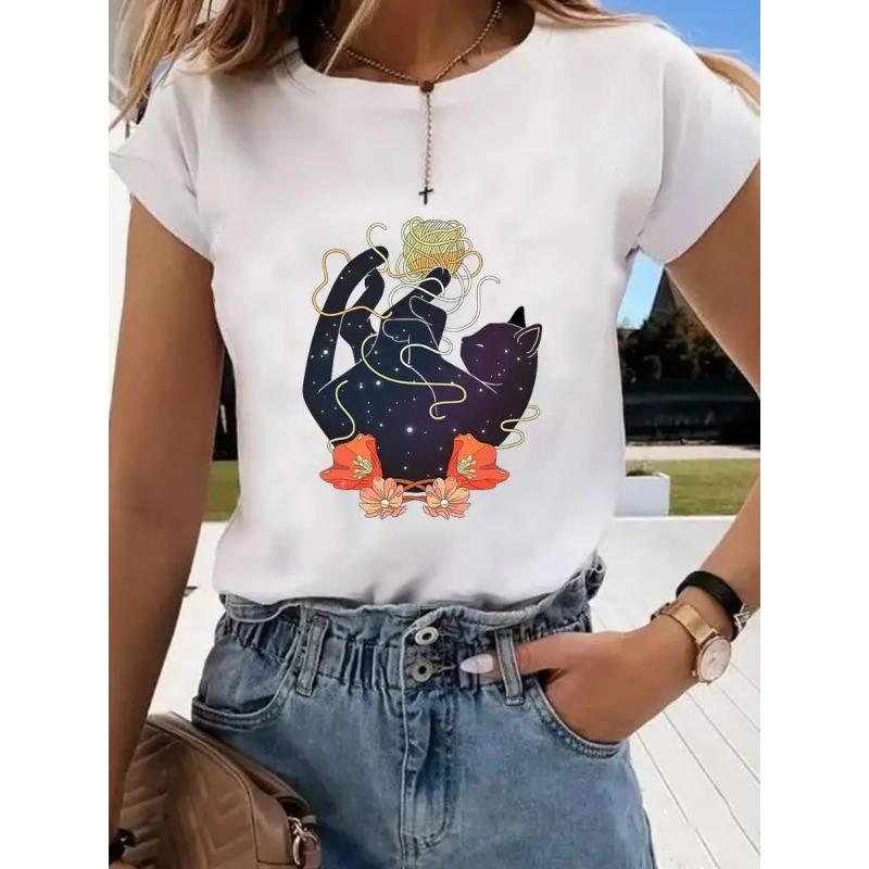 Short Sleeve Print Clothes Women Spring Summer Female Tee Fashion Cat Love Sweet Valentine Shirt Lady Graphic T-shirt