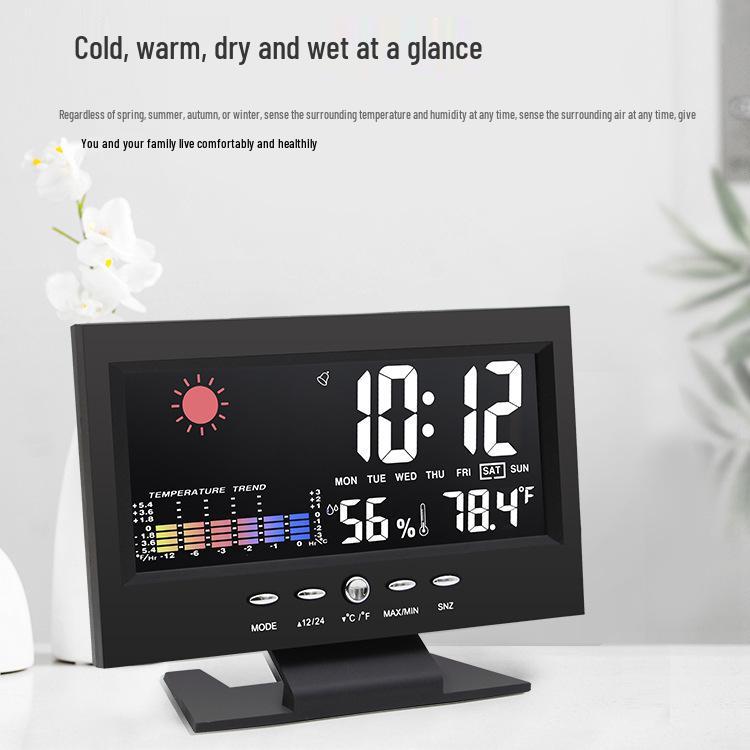 Smart LED Weather Alarm Clock with Temperature, Humidity, Calendar, Voice Control & Night Light