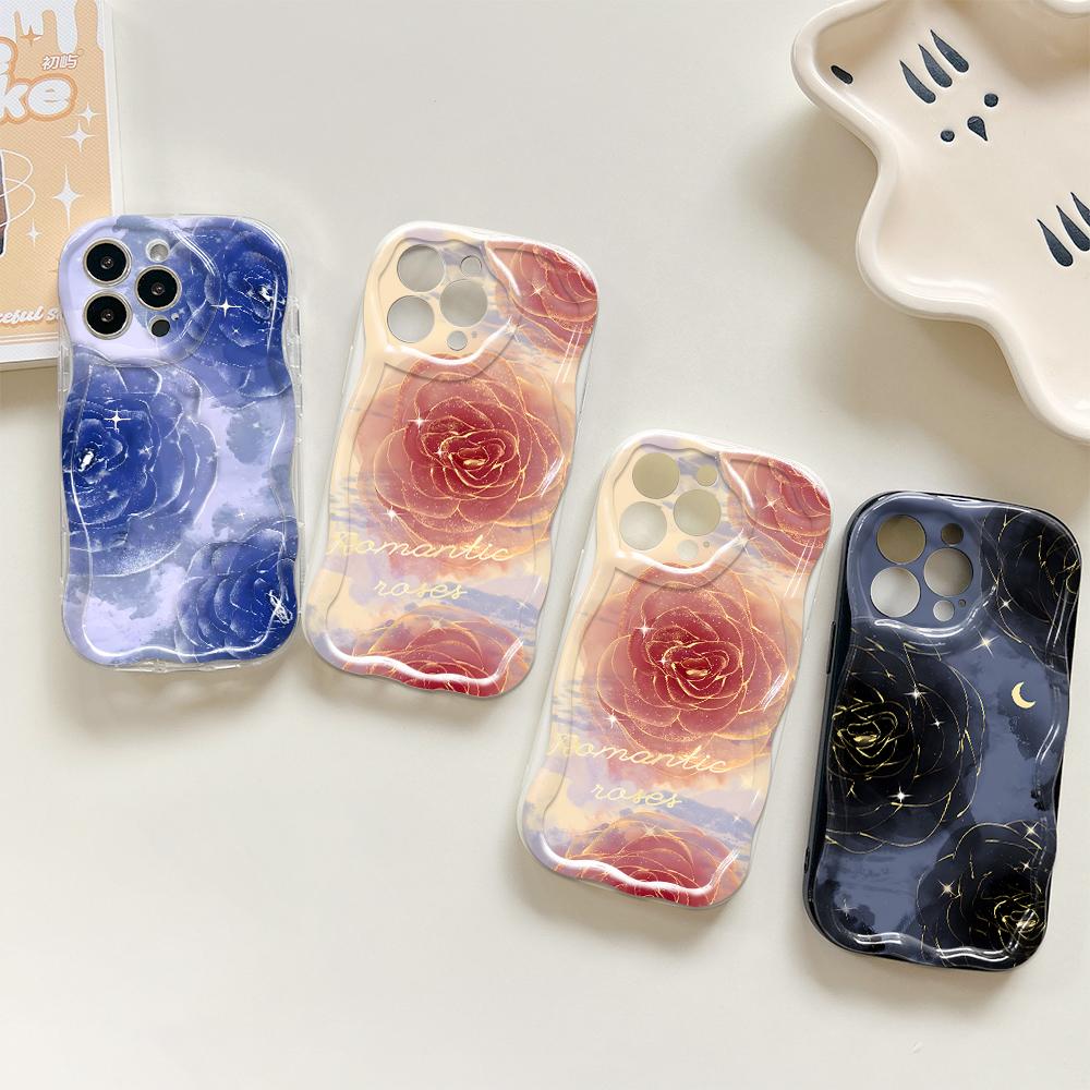 For iPhone 16 15 14 Samsung S25 S24 S23 A06 A13 A14 A15 A16 A55 Redmi 14C 13C Note 14 13 12 Rose Design Soft Wave Ege Silicone Phone Case
