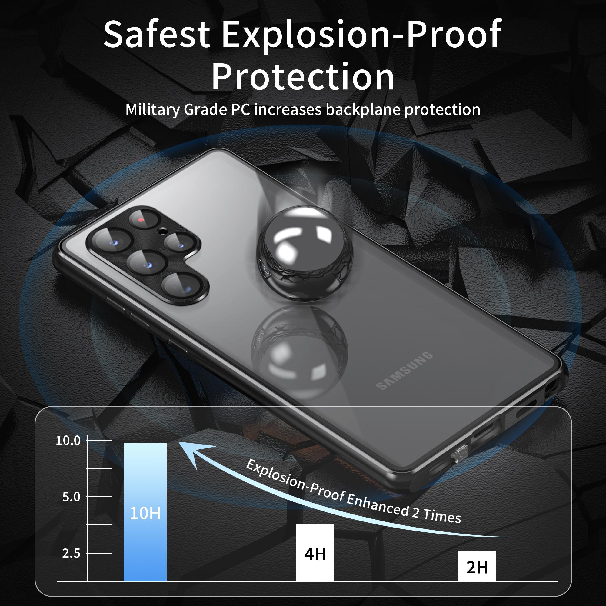 

For Samsung Galaxy S23 Ultra Case Magnetic Adsorption Phone Cover with Anti-Peep Dual Sided Tempered Glass Black