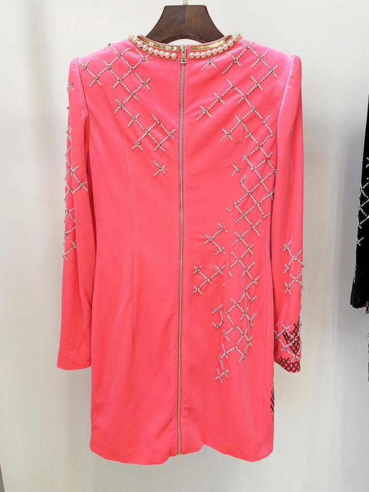 2025 Gold Velvet Long-Sleeve Dress with European & American Heavy Embroidery, Sequins, and Beaded Details