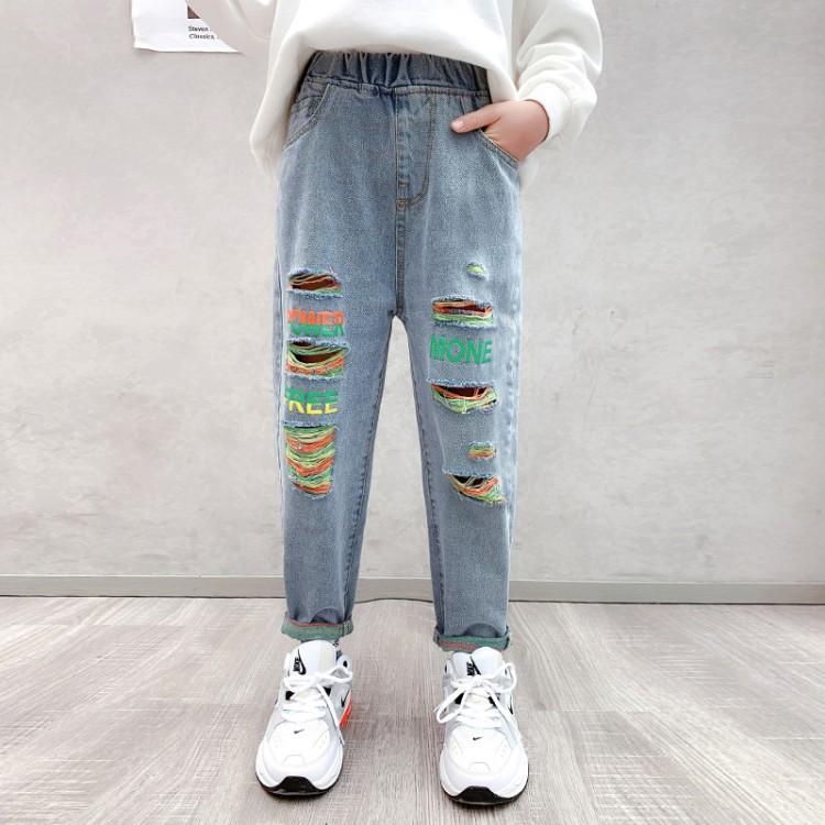 Pantaloni in denim per bambini Abbigliamento per bambini Korean Fashion  High Waist Belt Jeans Slim Color Hole Pantaloni strappati per Ragazze  Adolescenti 5-14 Anni acquista in modo economico — spedizione gratuita,  recensioni