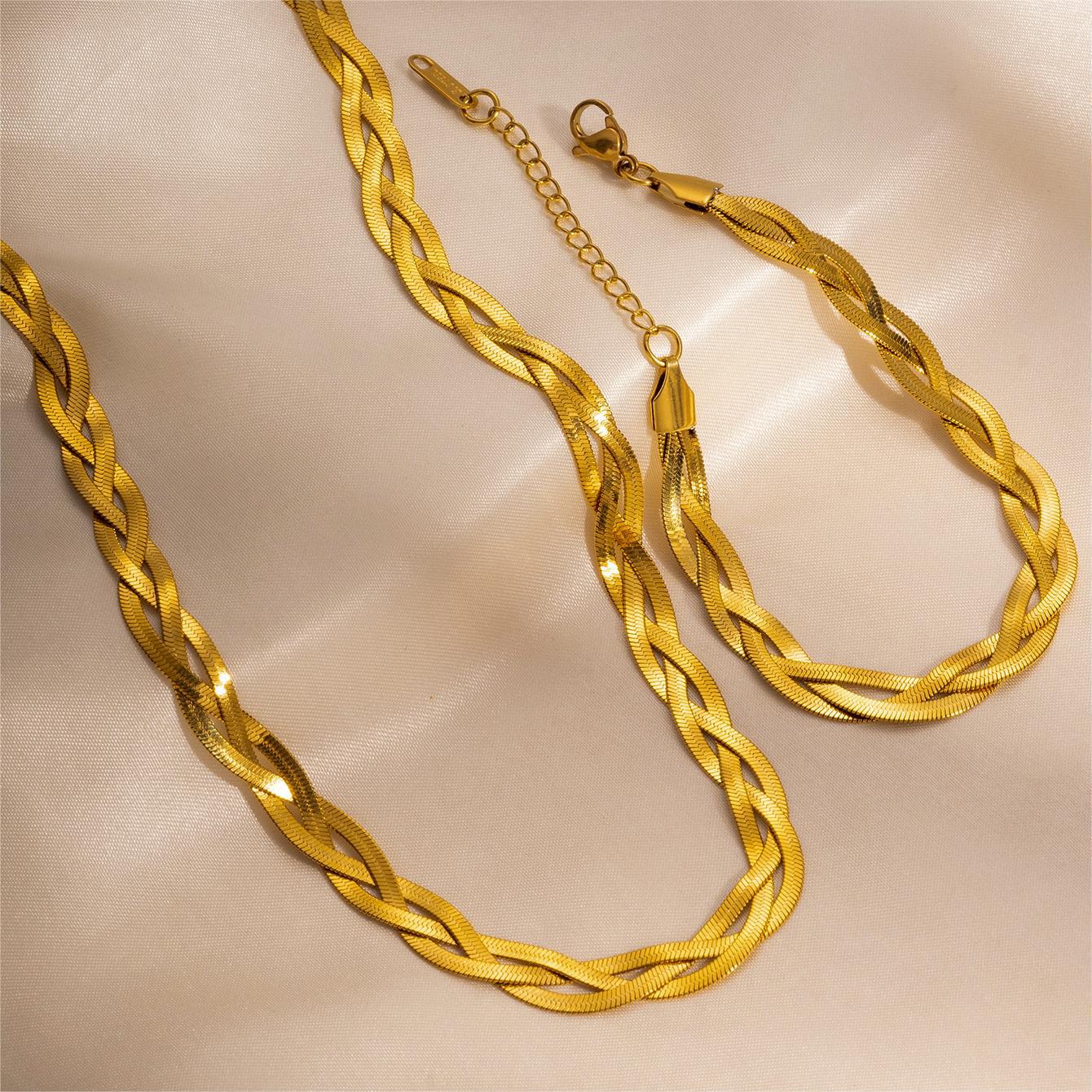 

European and American Light Luxury Gold-Plated Titanium Steel Twist Chain Necklace and Bracelet Set
