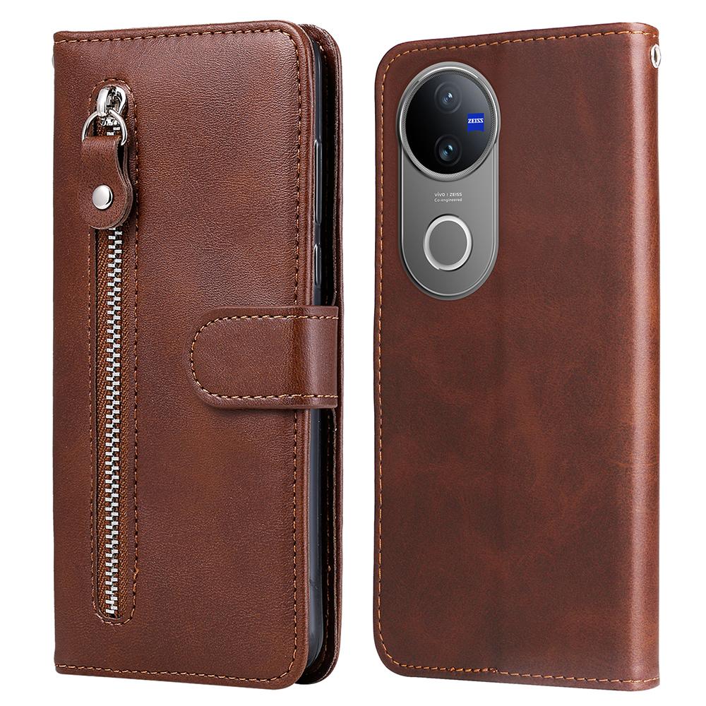 For Vivo V50 5G Case Zipper Wallet Calf Texture PU Leather Phone Cover