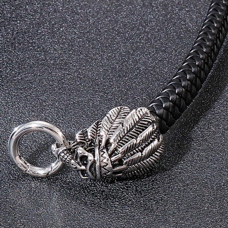 Gothic Punk Style Double Skull Head Bracelet for Men Retro Stainless Steel & Braided Leather Men's Wrap Bracelets Jewelry Accessory