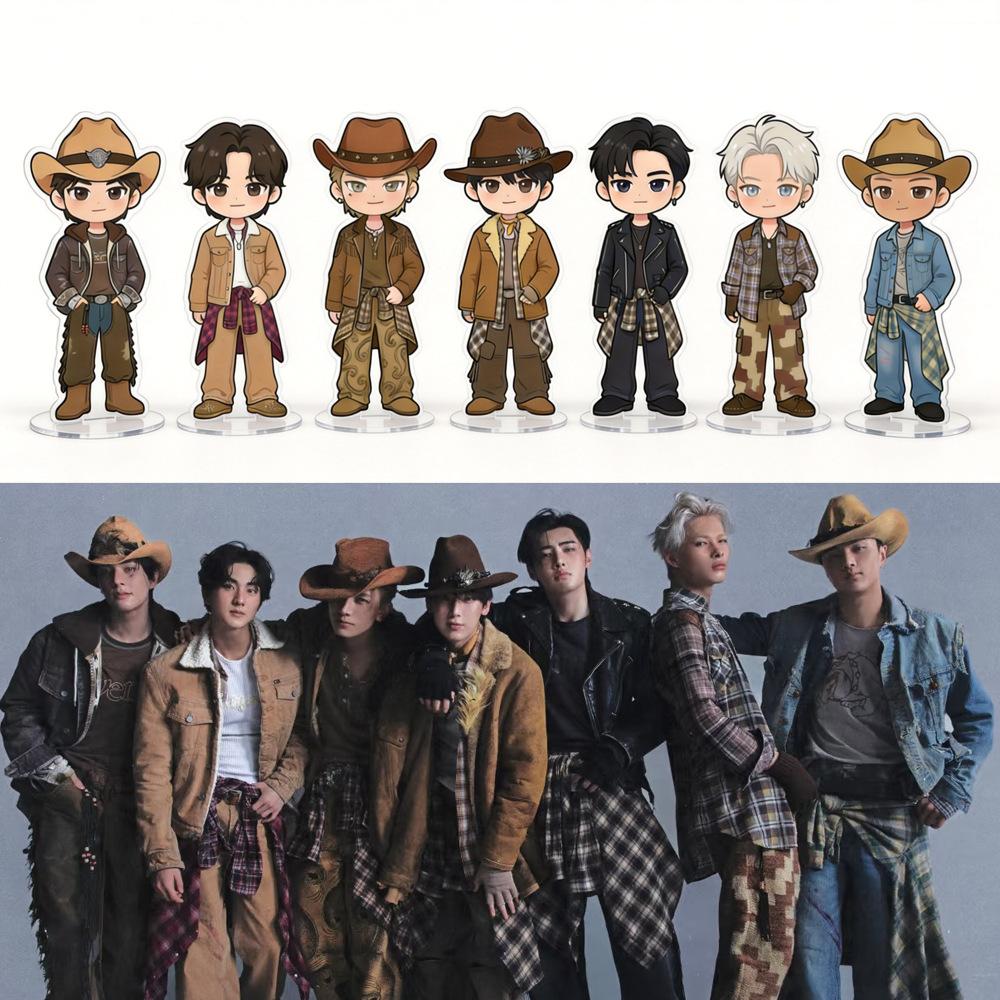 1pc Kpop ENHYPEN Member 6cm Acrylic Stand Cute Kawaii Western Cowboy Hat Chibi Figure Desktop Decoration Sign, ENGENE Merch Fans Collection Gift