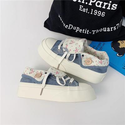 Koreanische Version von lässigen Damenschuhen Zwei-Wege-Design Sommer dünn atmungsaktiv dicksohlige Canvas-Schuhe 2025 neue vielseitige kleine weiße Schuhe