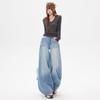 Autumn Winter High Street 3D Cut Relaxed Slim Saber Cut Wide Leg Denim Pants For Women Casual Pants Oversize Denim Trousers