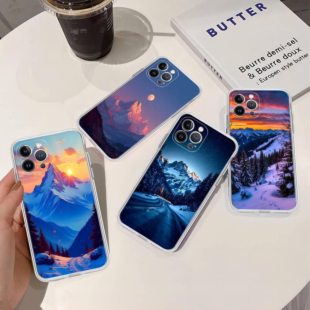 Beautiful Sunset Snow Mountain Phone Case For IPhone 17 16 15 14 13 11 12 Pro Max 16 Plus Transparent