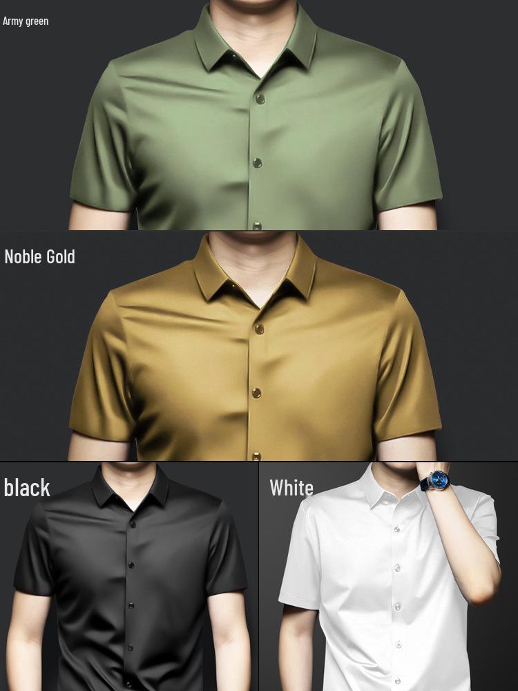 Pánská košile s krátkým rukávem z ledového hedvábí, nemačkavá, business