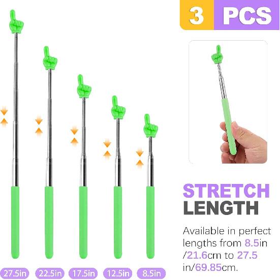 3 Pack Telescoping Pointer for Teachers Classroom - Extendable Hand Finger Pointers Kids Reading - Retractable Pointing Stick