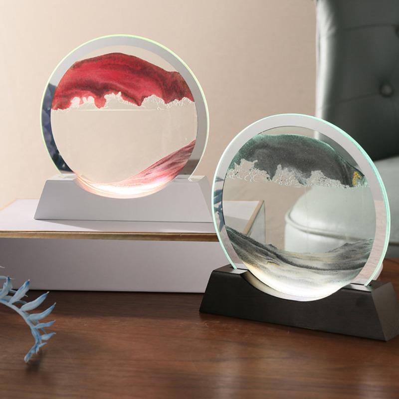 Beweglicher Sand Nachtlichter 3d Sanduhr Treibsand Leuchtendes Ornament Glas Sandlandschaft Handwerk Fließende Malerei Lampen Heimdeko Geschenk