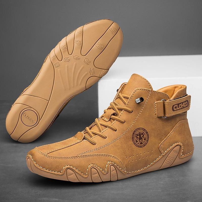 Men's Ankle Boots Fashion High Top Sneakers High Quality Leather Casual Shoes Comfort Soft Sole Driving Shoes Big Size Men Shoes