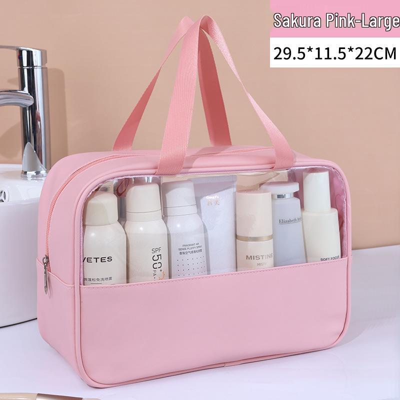 Patchwork Transparent PU Waterproof Toiletry Bag - Large Capacity & Travel-Friendly.
