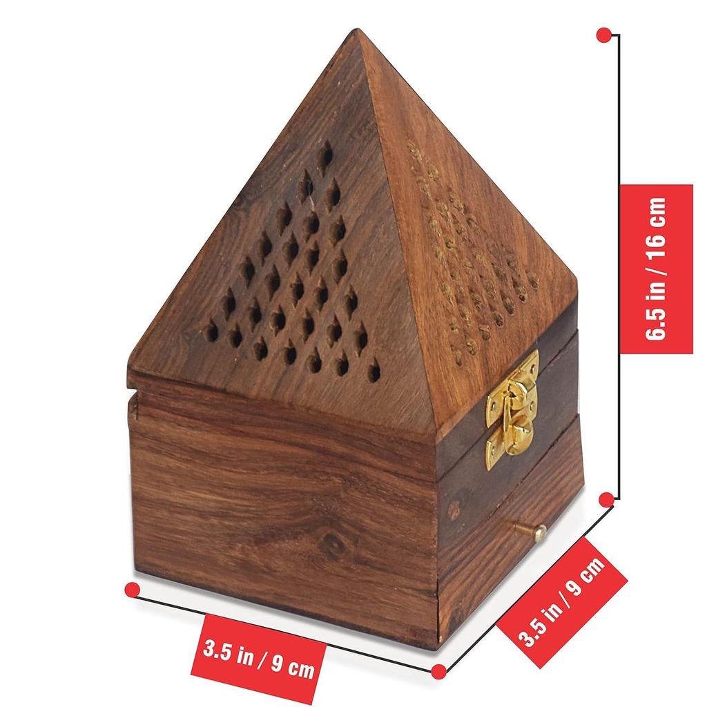 Wooden Dhoop, Incense Holder/Stand Pyramid Box with Wooden Drawer(6.5Inch)