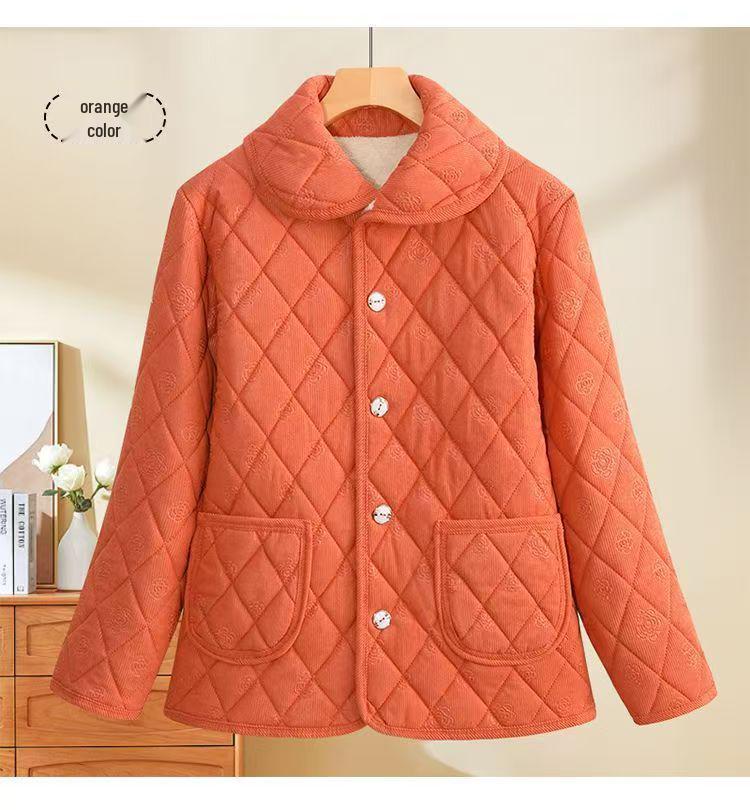 

European Cotton Plush Three-Layer Velvet Jacket - Large Collar Lapel for Middle-Aged & Elderly, Autumn/Winter Thickened Corduroy Jacket 5XL (72.5-82.5 kg) оранжевый/красный