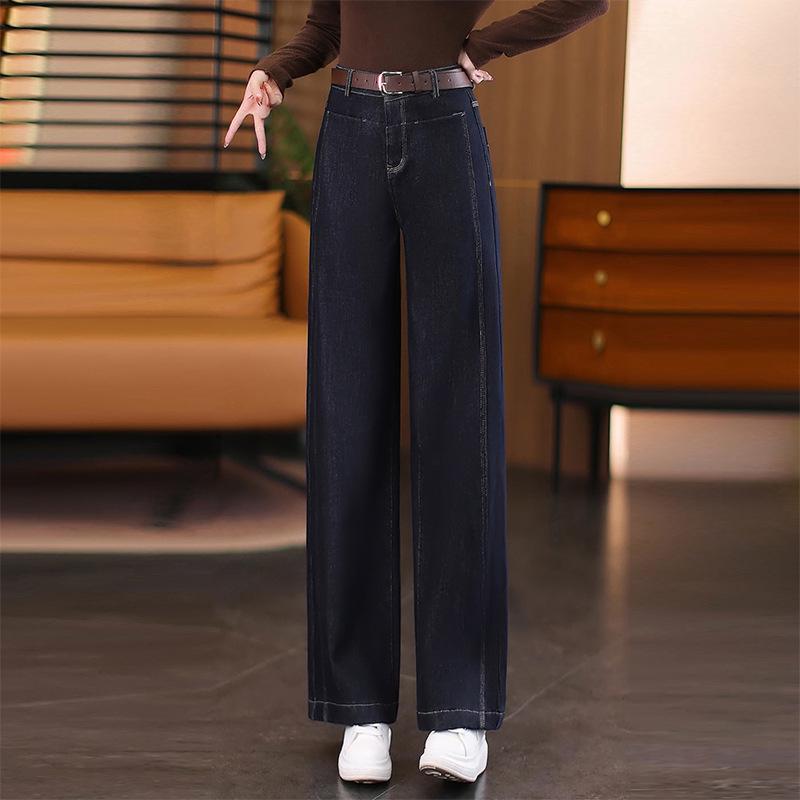 

Velvet Thickened Wide-Leg High-Waisted Blue Denim Jeans for Women - Autumn/Winter 2025 Collection 3XL