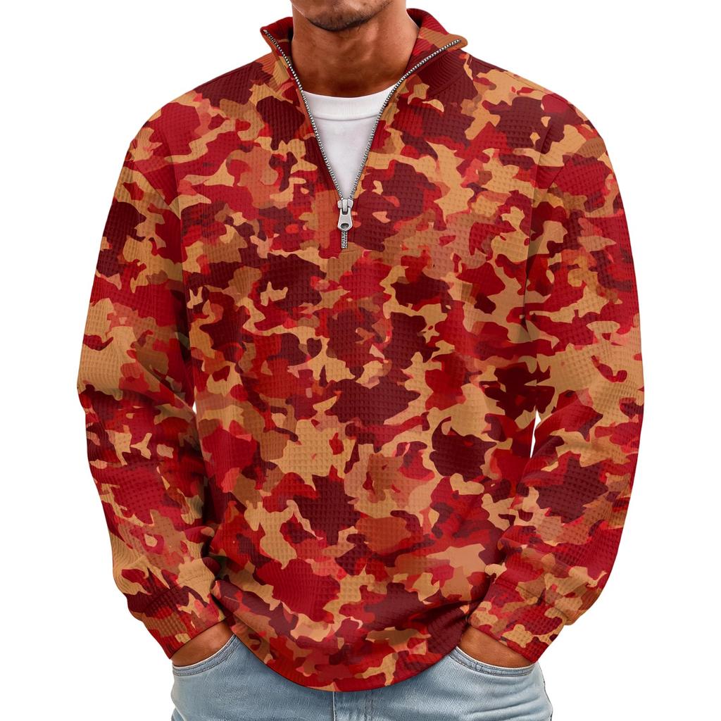 Men's Casual Knit Long Sleeve Pullover with Stand Collar and Ribbed Cuffs