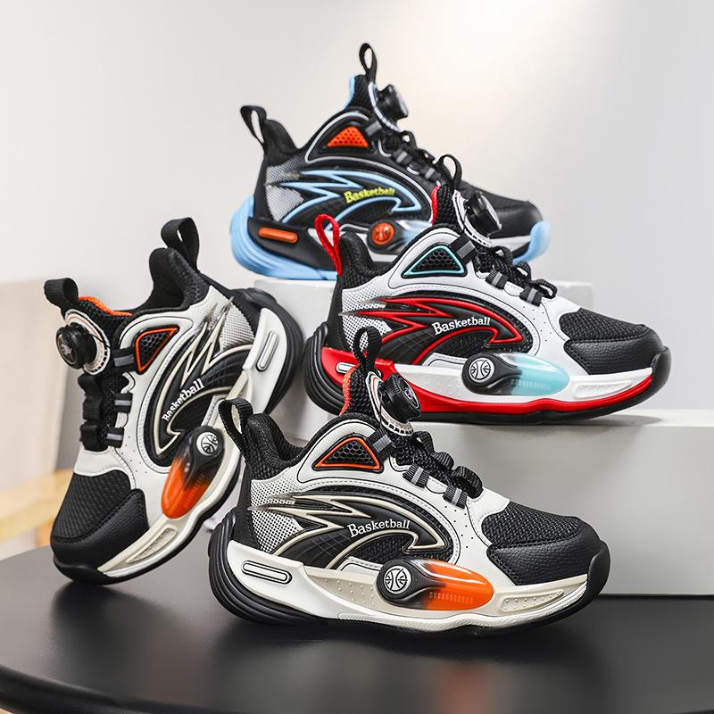 Source 2025 Autumn Falcon Leather Surface Actual Combat Children's Basketball Shoes Outdoor Cool Rotating Buckle Non-slip Sports Shoes