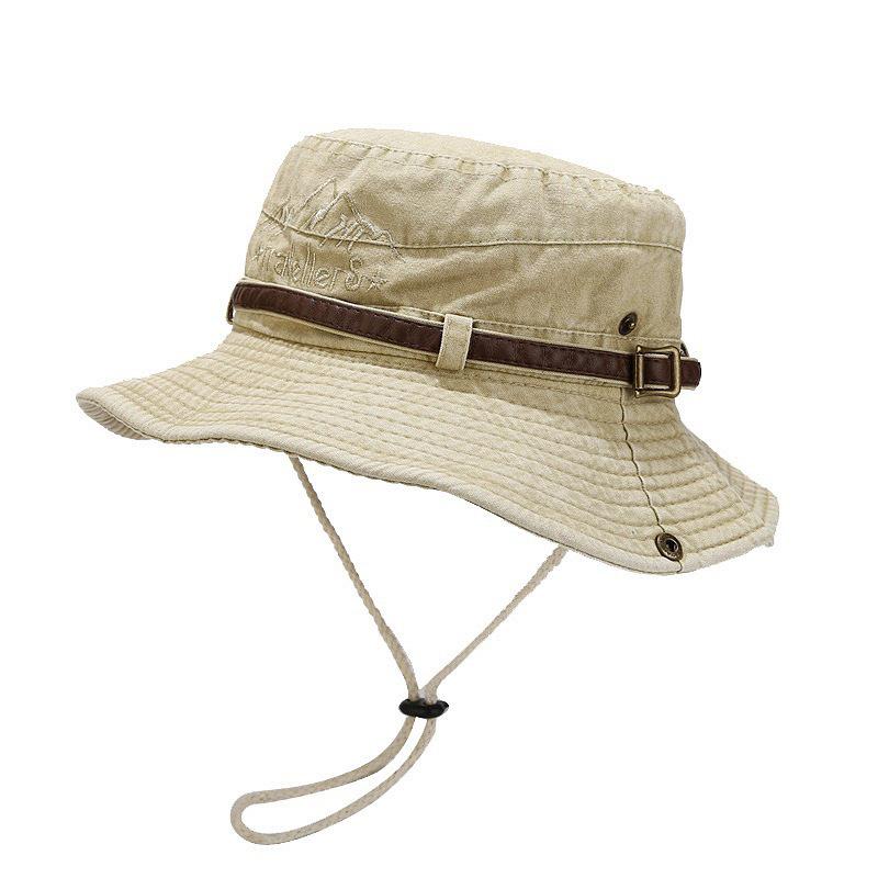 Unisex Retro Washed Cowboy Hat with Drawstring - Sun Protection for Outdoor Activities 8cm Brim легкие хаки
