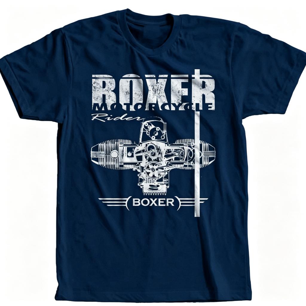 2026 Vintage Boxer Motorcycle Rider Flat Twin Engine Graphic Black Shortsleeve Tshirt For Kids Adults Biker Crew Neck Tee