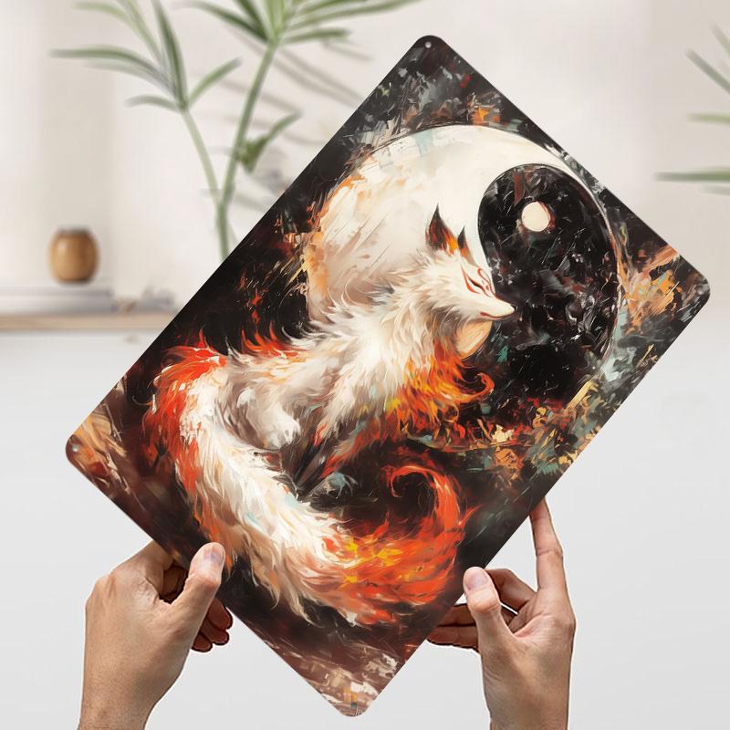 Kitsune and Yin Yang Printed Poster Customized Wall Art Retro Vintage Metal Tin Signs for Coffee Bar Accessories Room Decor Men