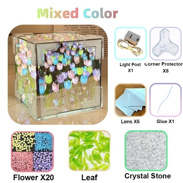 Romantic Tulip Flower Box Handmade Led Tulip Night Light DIY Material Package Bed Desktop Ornament Mirror Box Living Room Decor