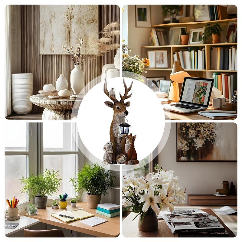 Garden Statue Resin Deer Figurine Solar Statue Lights Waterproof Resin Sculpture Lights Creative Animal Figurine Lamps Yard