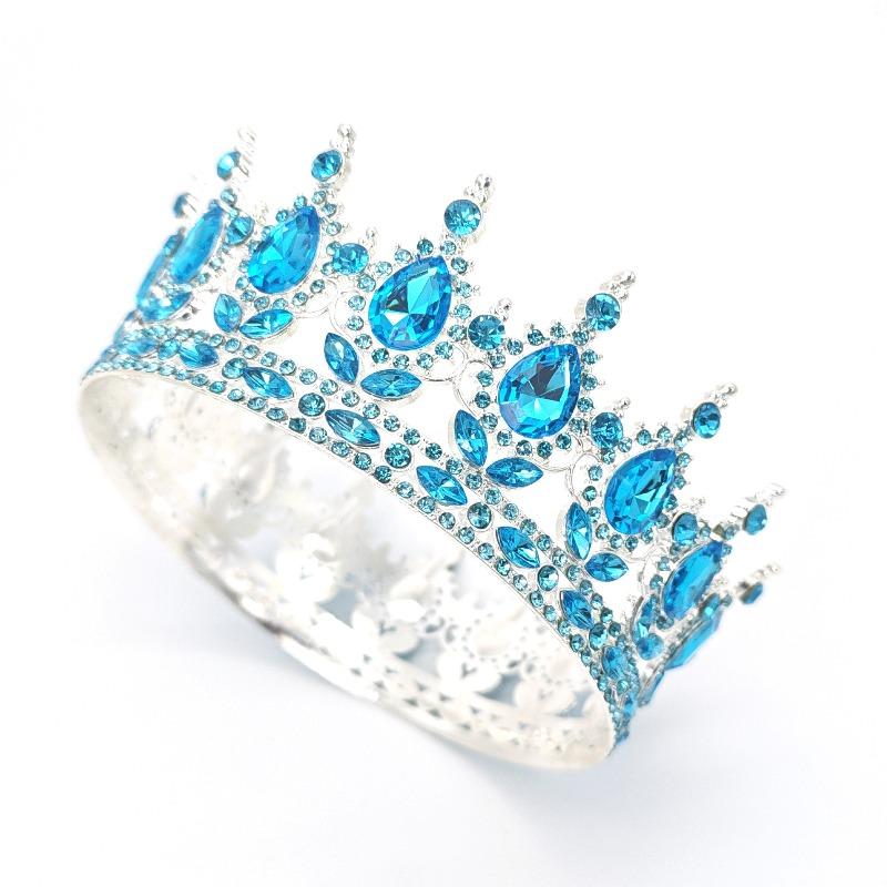 

Европейская и американская барочная свадебная круглая корона-тиара с бриллиантами в форме капли воды, корона для конкурса красоты, ретро-корона королевы для выступлений
