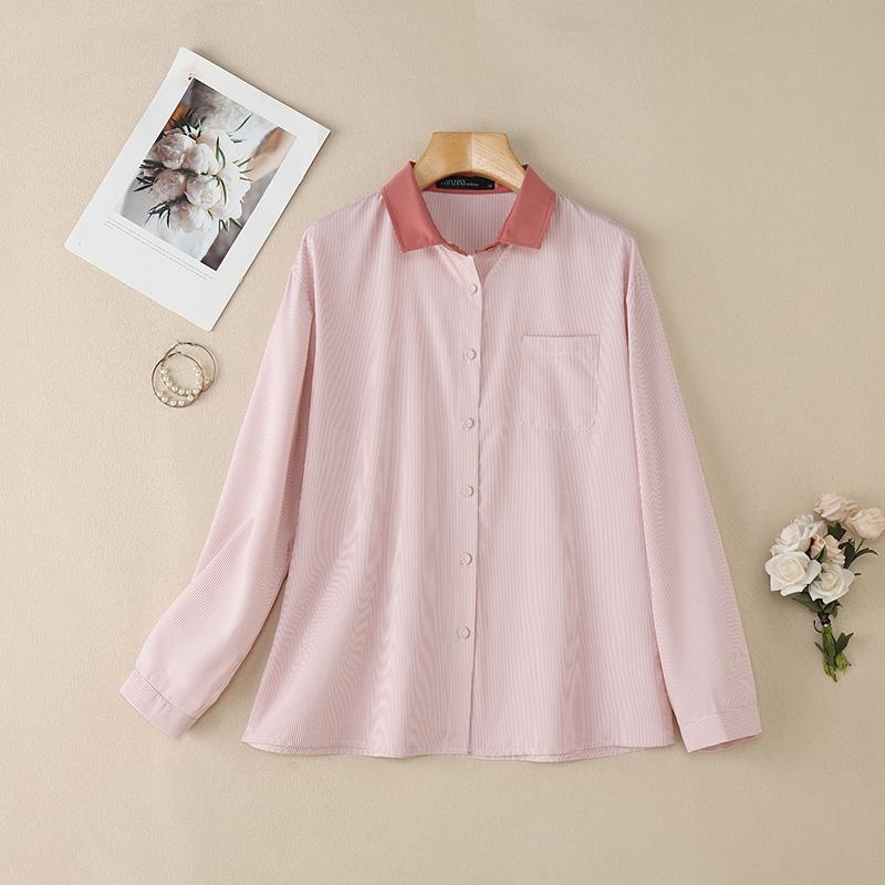 ZANZEA Women Casual Splice Turn Down Collar Long Sleeve Stripe Blouse