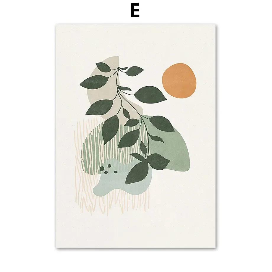 Abstract Green Plant Poster and Print Line Bohemian Moon Wall Art Sage Canvas Painting Nordic Wall Picture Living RoomDecorat