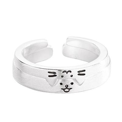 2pcs Adjustable Cute Cats and Dog Cartoon Ring for Women Adjustable Size Friendship Ring Fashion Engagement Jewelry