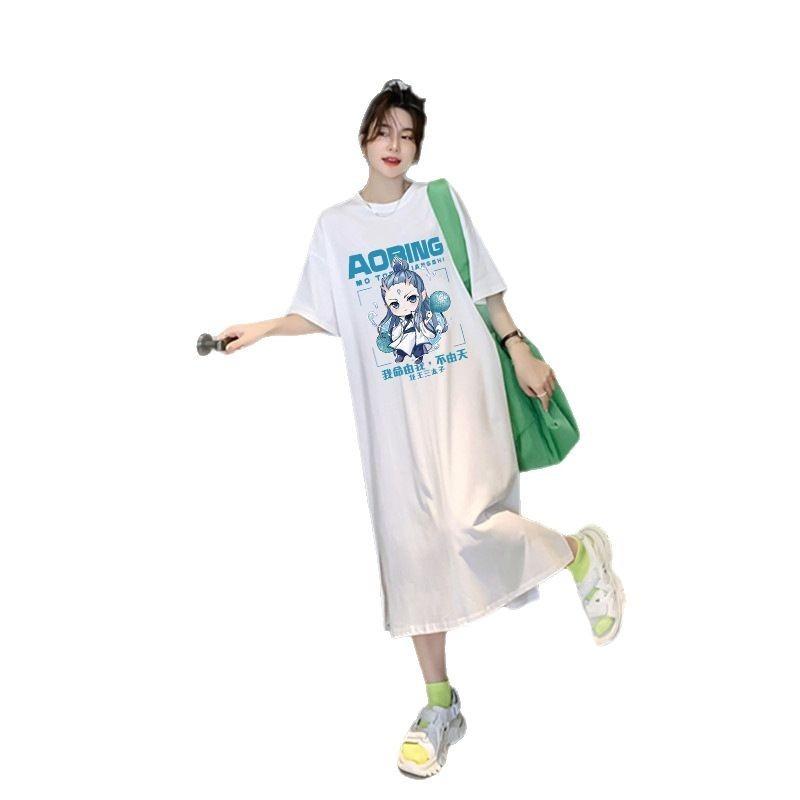 T-shirt Women's Short Sleeves Loose Over The Knee Plus Size Dress Summer Dress