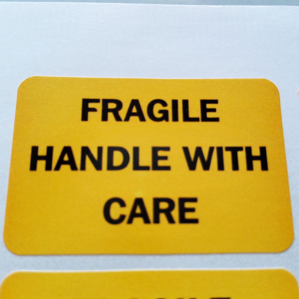 1000pcs 38x25mm FRAGILE HANDLE WITH CARE Black On Orange Paper Label Sticker for Shipping Transfer Safety Reminder Tag