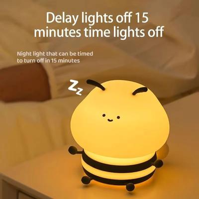 Urocza lampka nocna LED Pszczółka Kreskówkowe Zwierzątka Silikonowa Lampka dla Dzieci Dziecko Czujnik Dotyku Timer USB Ładowalna Na Prezenty Urodzinowe