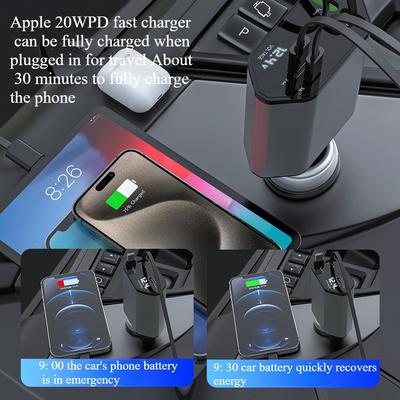 120W Universal Car Charger Super Fast Charging Retractable 4 In 1 Splitter Adapter Cigarette Lighter For15 Huawei Xiaomi Car Acc