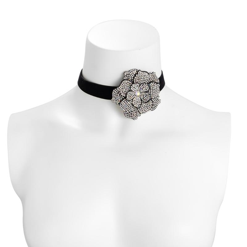 Exaggerated Romantic Big Flower Rhinestones Clavicle Chain Bracelet for Women Elegant Adjustable Choker Y2K Accessories