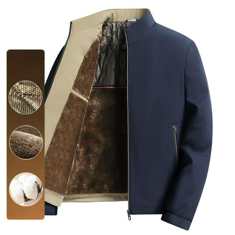 Black Gold Dad Jacket Stand-up Collar Jacket Winter Plus Velvet Business Casual Thickened Men's Jacket