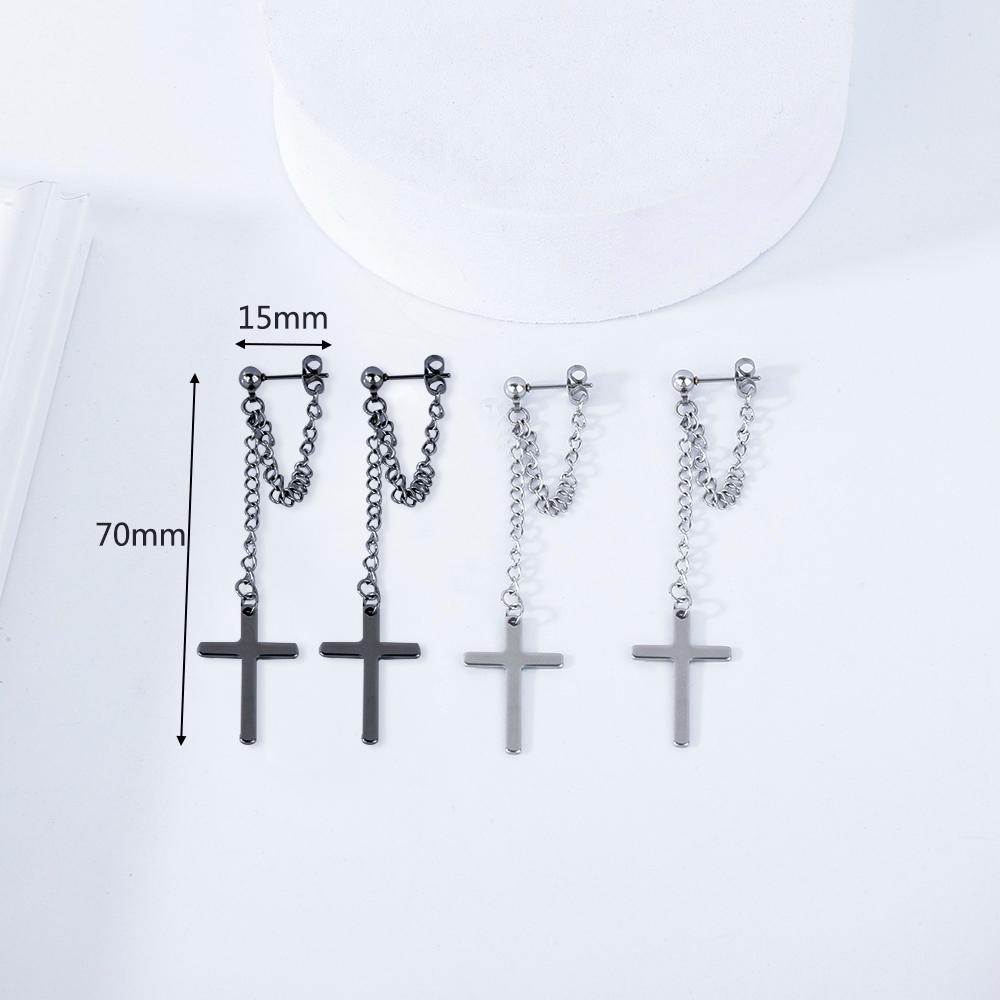 2 Pack Silver Cross Drop Earrings Gothic Long Tassel Hanging Earrings Unisex Jewelry Gift
