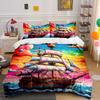 Colorful Ship Art Decor Set Bedding Set with 1 Duvet Cover 2 Pillowcases Single Double King Queen, Gift