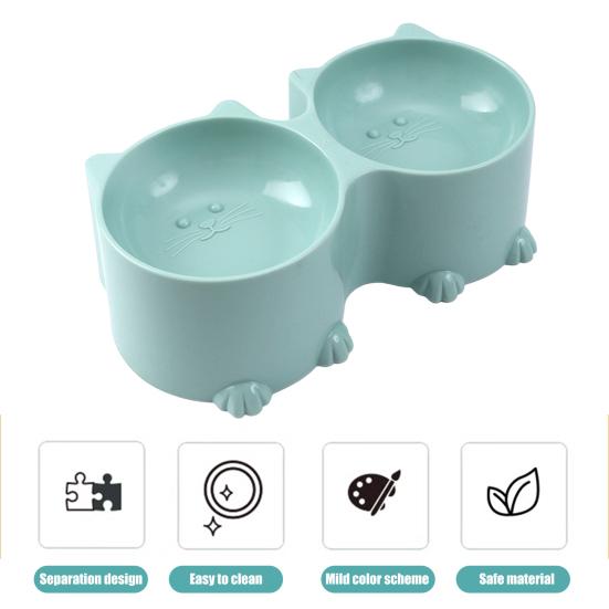 Yousheng Pet Double Bowl Cartoon Cat Head Shaped Food Bowl Neck Guard Non-slip Cat Water Bowl Pet Accessories