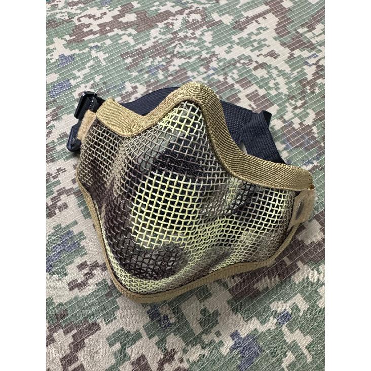 Maschera Facciale Mezza Faccia in Acciaio con Doppia Cinghia V1, Maschera Protettiva Tattica Camo per CS Airsoft Wargame Allenamento