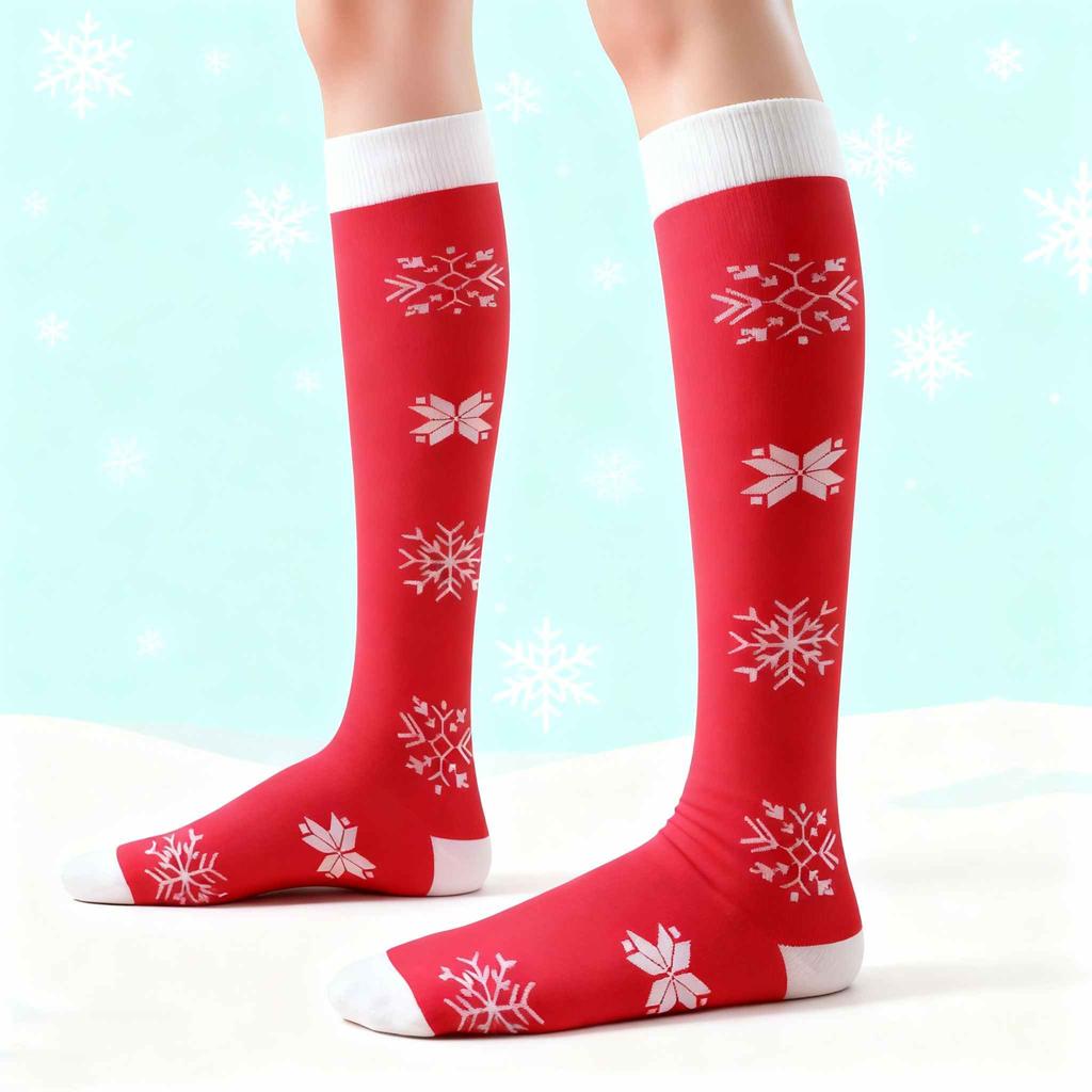Cute Christmas Knee High Socks Women Snowflake Santa Claus Holiday Party Winter Girl Festive Casual Stocking Gift Kawaii Funny
