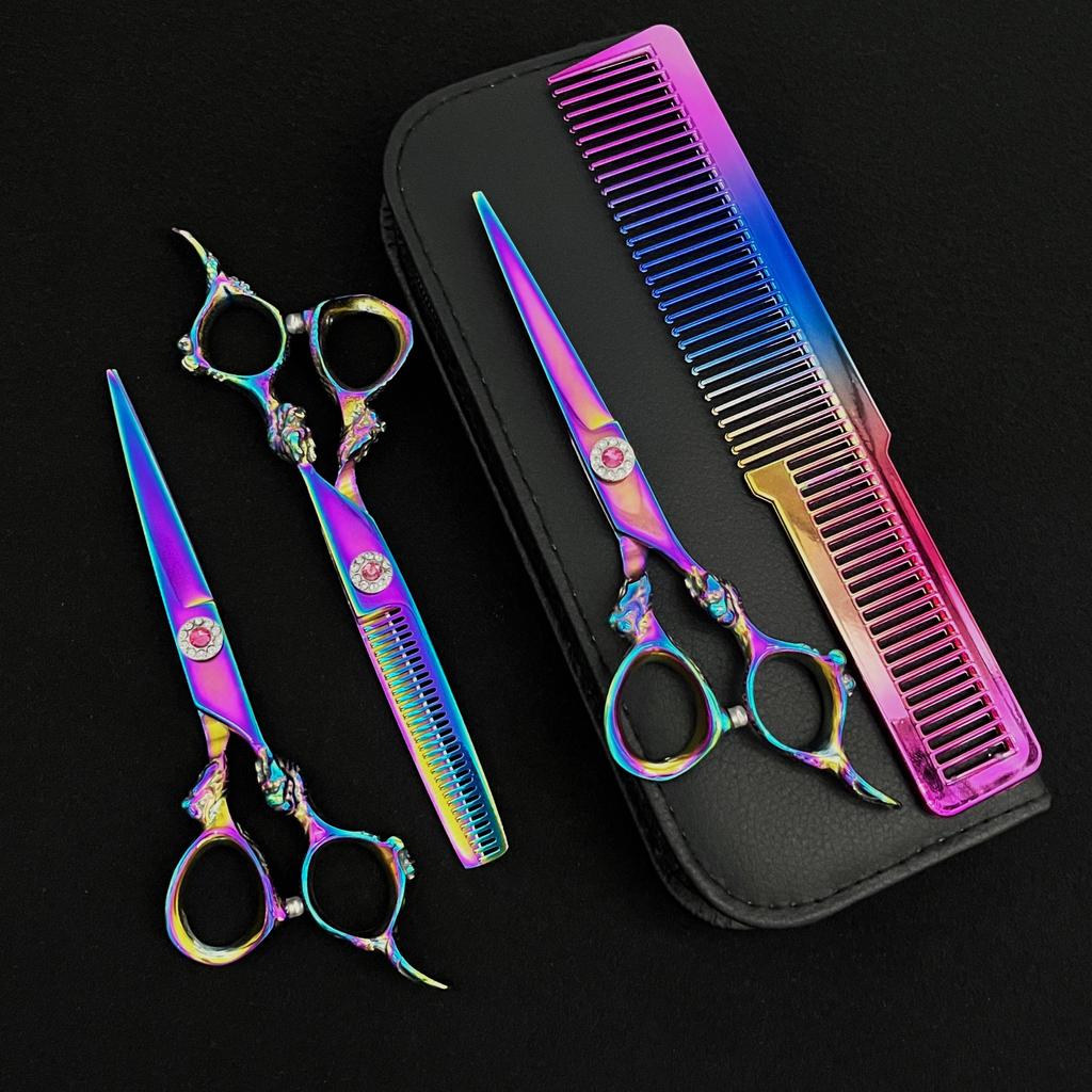 Colorful Styling Professional Barber Scissors Kit Handcrafted Hair Scissors Kit Thinning Scissors Hairdressing Scissors Set