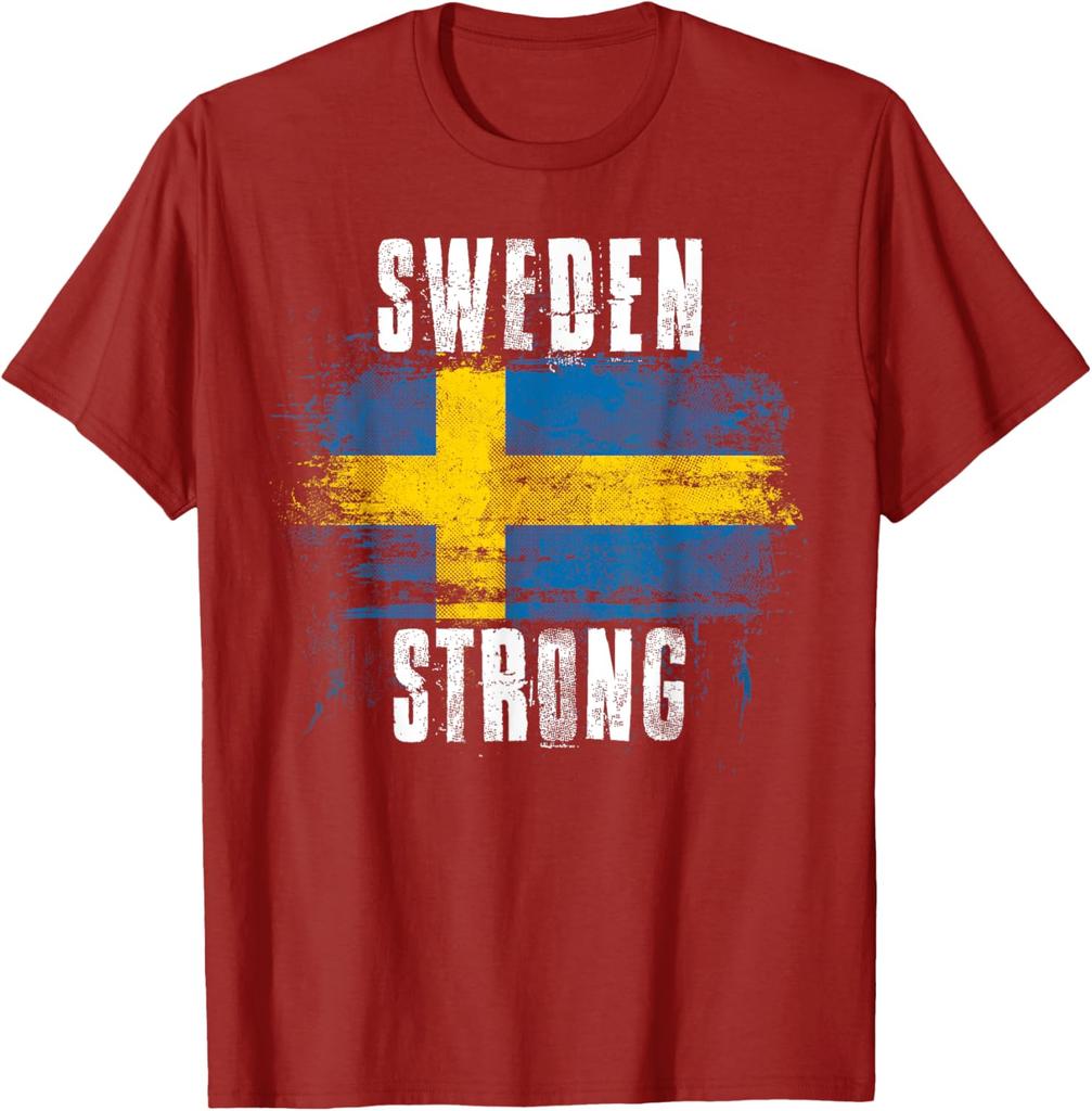 Sweden Strong Distressed Flag Swedish Pride TShirt Short Sleeve Casual Cotton Shirt