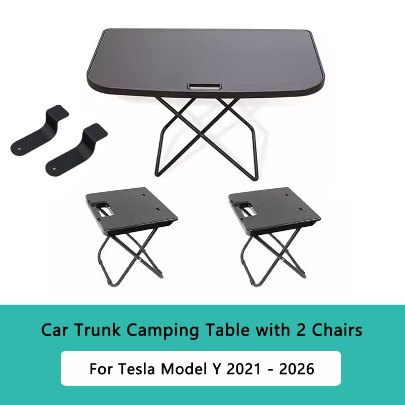 

For Tesla Model Y Juniper 2021-2026 Car Trunk Portable Picnic Table Travel Folding Work Rest Camping Board With 2 Chairs