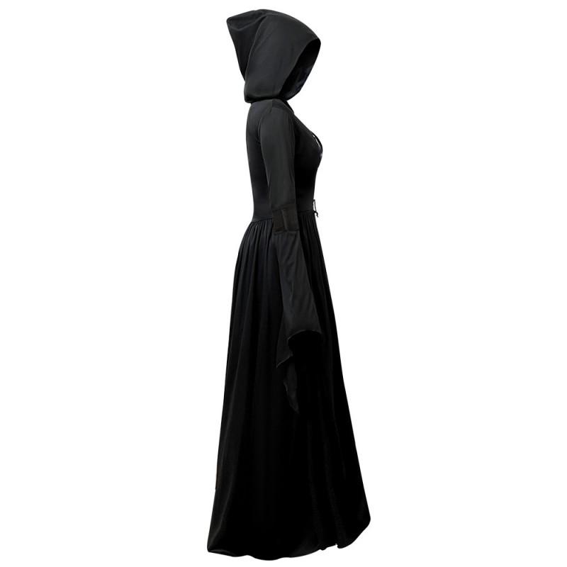 Costume da Strega con Cappuccio per Donna Vestito Festa di Halloween Cosplay Performance Teatrale Tema Fantasy
