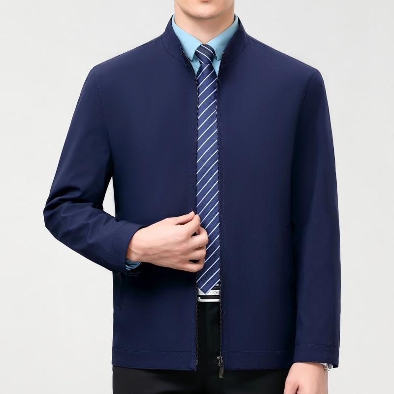 High-end Mulberry Silk Jacket Men's Stand-up Collar Middle-aged Casual Jacket Casual Loose Dad Spring and Autumn Thin Coat